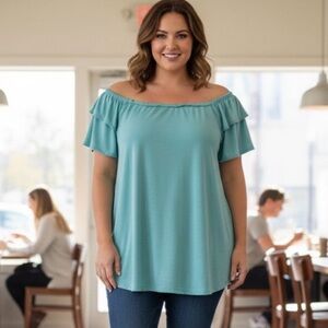 Emerald 1X Turkoise short sleeve tunic top
